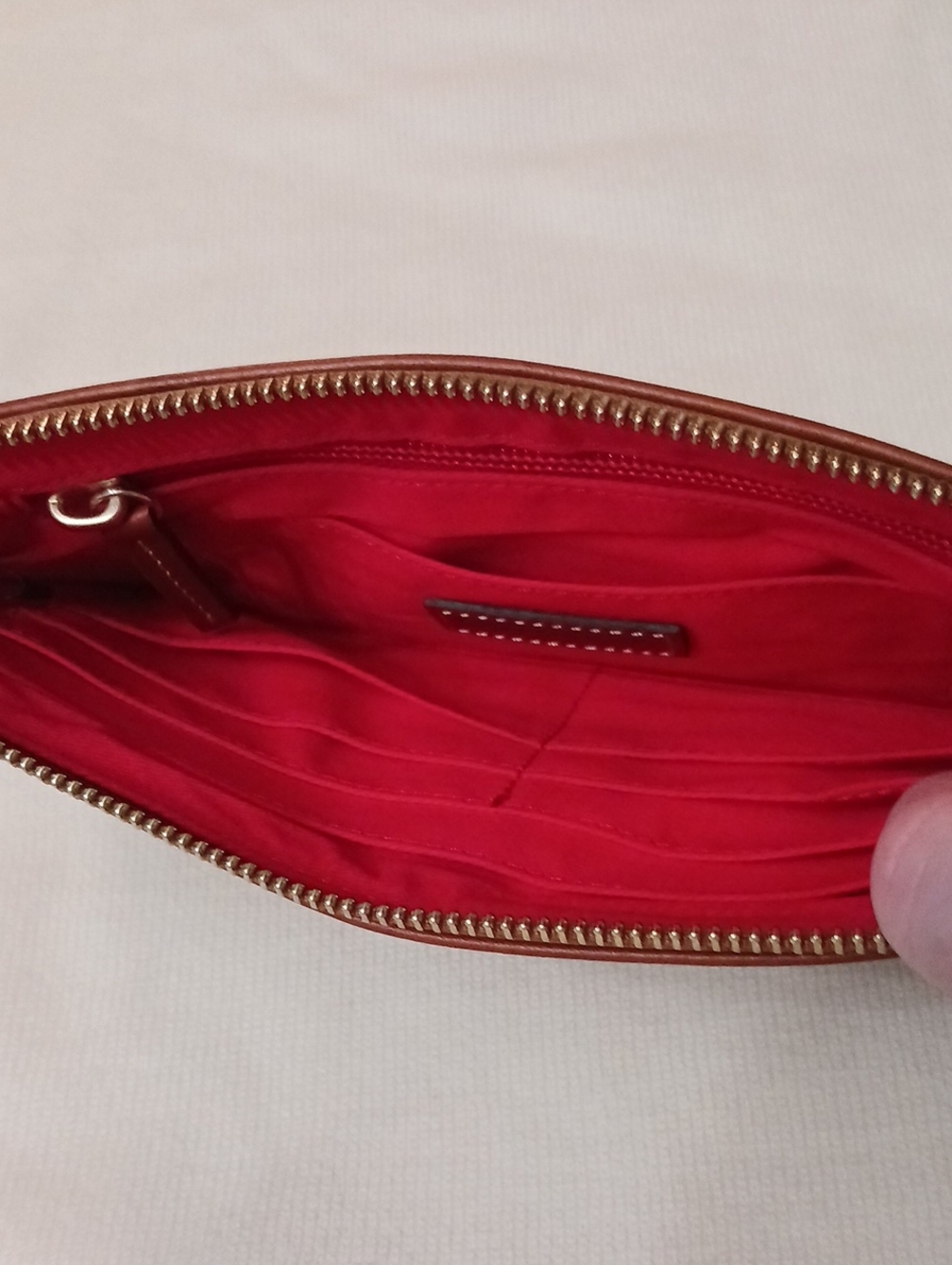 Dooney & Bourke Pink Croc-Embossed Wristlet with Tan Trim - Picture 3 of 3